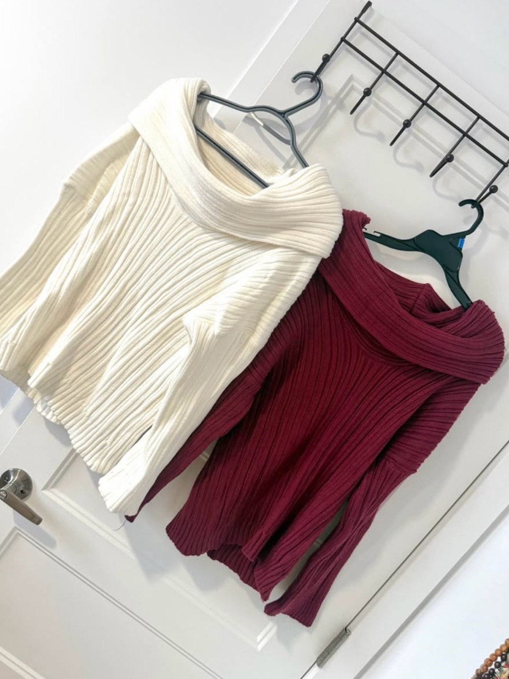 Women's Ribbed Off-Shoulder Sweater - Cream and Wine - Lot of 2